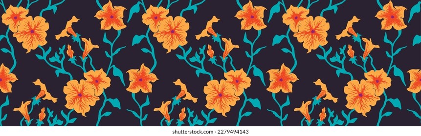 Seamless illustration branches with flowers. Seamless Floral Pattern in vector. Pattern collection.Wild flowers, leaves, branches, floral repeat pattern design set.. Handmade. Wallpaper, fabric design