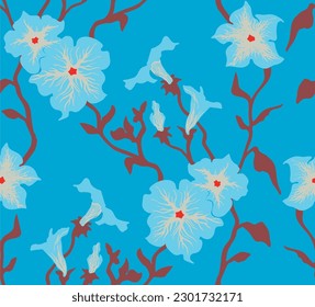Seamless illustration branches with Petunia flowers. Floral Pattern in vector. Pattern collection.Wild flowers, leaves, branches, floral repeat pattern design set.. Handmade. Wallpaper, fabric design