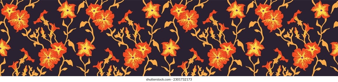 Seamless illustration branches with Petunia flowers. Floral Pattern in vector. Pattern collection.Wild flowers, leaves, branches, floral repeat pattern design set.. Handmade. Wallpaper, fabric design