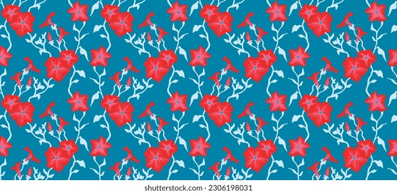 Seamless illustration branches with Petunia flowers. Floral Pattern in vector. Pattern collection.Wild flowers, leaves, branches, floral repeat pattern design set.. Handmade. Wallpaper, fabric design