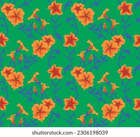 Seamless illustration branches with Petunia flowers. Floral Pattern in vector. Pattern collection.Wild flowers, leaves, branches, floral repeat pattern design set.. Handmade. Wallpaper, fabric design