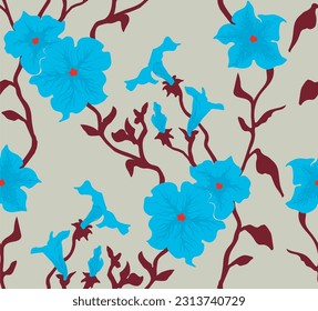 Seamless illustration branches with Petunia flowers. Floral Pattern in vector. Pattern collection.Wild flowers, leaves, branches, floral repeat pattern design set.. Handmade. Wallpaper, fabric design