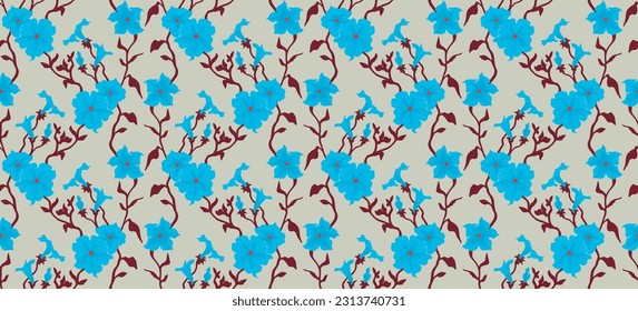 Seamless illustration branches with Petunia flowers. Floral Pattern in vector. Pattern collection.Wild flowers, leaves, branches, floral repeat pattern design set.. Handmade. Wallpaper, fabric design