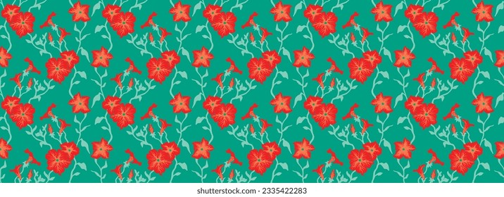 Seamless illustration branches with Petunia flowers. Floral Pattern in vector. Pattern collection.Wild flowers, leaves, branches, floral repeat pattern design set.. Handmade. Wallpaper, fabric design