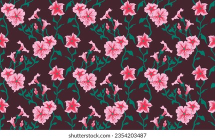 Seamless illustration branches with Petunia flowers. Floral Pattern in vector. Pattern collection.Wild flowers, leaves, branches, floral repeat pattern design set.. Handmade. Wallpaper, fabric design