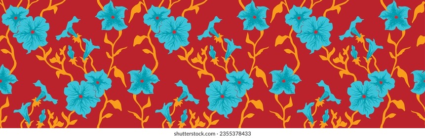 Seamless illustration branches with Petunia flowers. Floral Pattern in vector. Pattern collection.Wild flowers, leaves, branches, floral repeat pattern design set.. Handmade. Wallpaper, fabric design