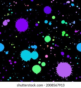 seamless illustration of bright drops of paints on a black background