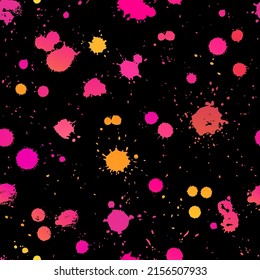 seamless illustration of bright drops of paints on a black background