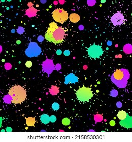 seamless illustration of bright drops of paints on a black background
