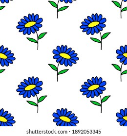 Seamless illustration with bright flowers on a white background.