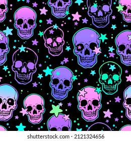 seamless illustration bright human skulls   stars