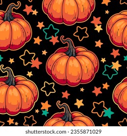 Ilustración perfecta de calabazas brillantes y estrellas