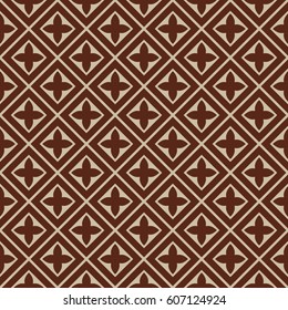 seamless illustration - brown, beige square tile pattern with cloverleafs and diagonal lines