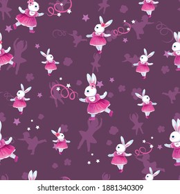 
seamless illustration with bunnies,  ballerinas, for a girl,  watercolor