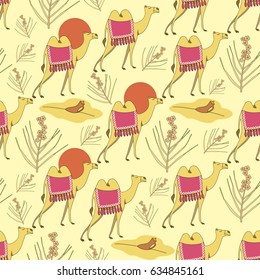 Seamless illustration with camels