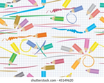 Seamless   illustration of color pencils on paper.