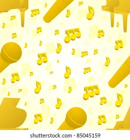 Seamless illustration depicting a piano, microphone and music notes