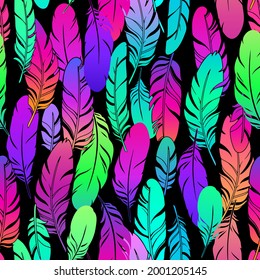 seamless illustration depicting scattered multicolored beautiful feathers