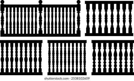 Seamless illustration of different railings isolated on white