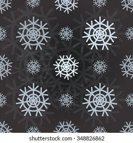 Seamless illustration with doodle snowflakes on dark background