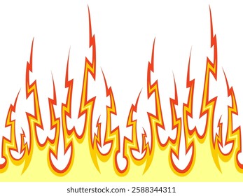 Seamless illustration of dynamic fire lightning bolts in vibrant shades of red, orange, and yellow, creating a fiery and electrifying visual effect.