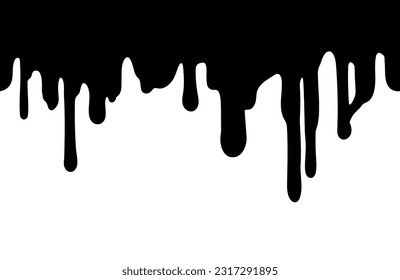 Seamless illustration of flowing black drops on a white background