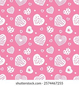 Seamless illustration in the form of a heart with love. Cute romantic pink background with hearts. The texture of the festive background for Valentine's day, romantic wedding design.