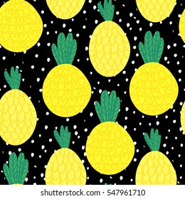 Seamless illustration with fruits. Vector illustration with pineapples. 