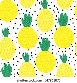 Seamless illustration with fruits. Vector illustration with pineapples. 