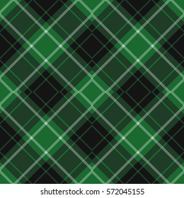 seamless illustration - green, black diagonal tartan with squares and white stripes