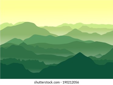 Seamless illustration. Green mountains landscape.