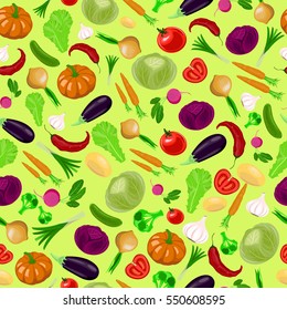Seamless illustration of harvest of vegetables. Healthy food vector illustration.