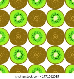 Seamless illustration with kiwi and kiwi slices on a white background. Bright vector drawing.