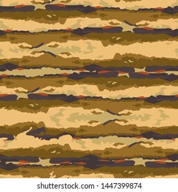 Seamless illustration of landscape with stylized mountains, winds and clouds. Vector pattern in shades of cream, olive, grey and brown. Designed for scrapbooking, wallpaper, gift wraps, fabric, home d