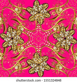 Seamless. Illustration in magenta and brown colors. Vintage style design collection for Posters, Banners, Badges and Logotypes. Vector. Retro baroque decorations element with flourishes ornament.