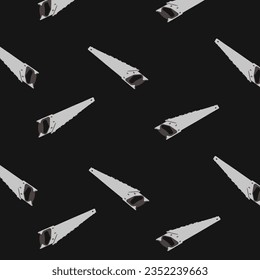 Seamless illustration of mechanical equipment. Hand saw. Black and white style. Happy Labor Day America.