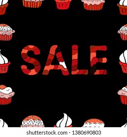 Seamless. Illustration on black, red and white colors. Lettering. Weekend Sale Banner Template. Vector illustration.