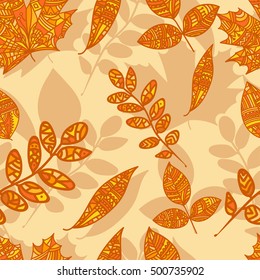 Seamless illustration of painted leaves. Vector.