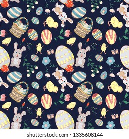 seamless illustration of a pattern in childrens style on the theme of the celebration of Easter, for the design and decoration of backgrounds, vector