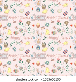 
seamless illustration of a pattern in childrens style on the theme of the celebration of Easter, for the design and decoration of backgrounds, vector