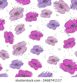 Seamless illustration of peonies in pink and blue light. Trendy floral seamless print on sportswear, t-shirts, prints, textiles