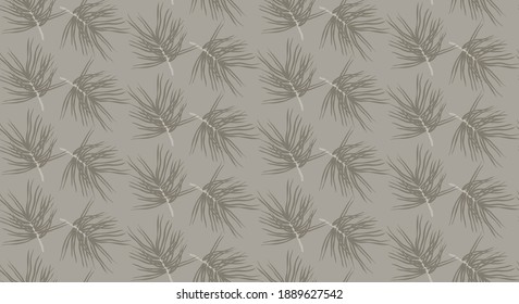 Seamless illustration with pine tree branches on a flat background. Vector hand drawn tileable pattern. Pastel shades texture