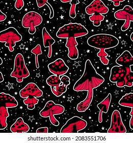 Seamless illustration with red fly agarics