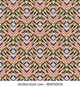 Seamless illustration. Retro design. Memphis backdrop. Avant-garde wallpaper. Vintage art. Bauhaus background. Postmodernism print. Hipster ornament. Futuristic  pattern. Geometry graphic. Vector.
