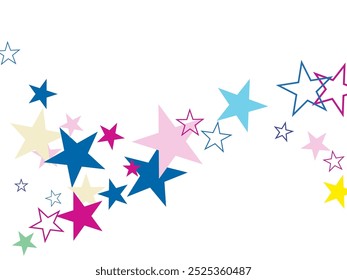 Ilustración perfecta de una dispersión de estrellas multicolores confeti de Festiva en colores de banderas estadounidenses para el Día del Presidente. 