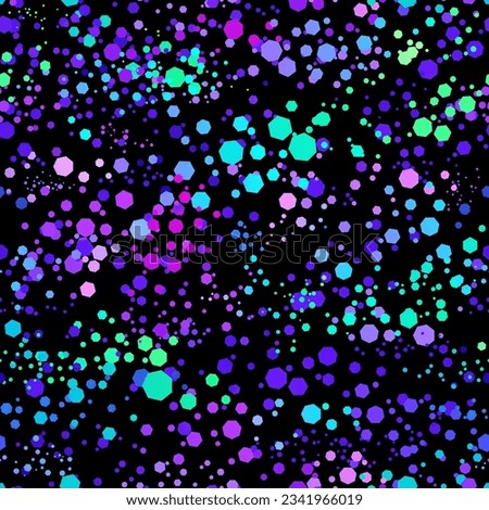 Seamless illustration of a scattering of sequins on a black background