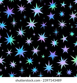 Seamless illustration of a scattering stars on a black background