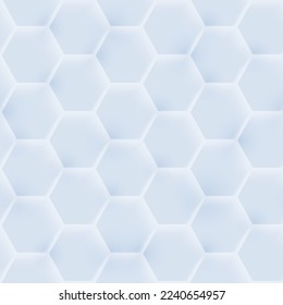Seamless illustration of shiny hexagonal grid on blue background with 3d effect and glossy elements with flares 