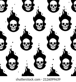 seamless illustration of skulls in flames
