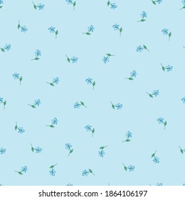 seamless illustration of small flowers in freehand drawing style are rarely arranged on a blue background